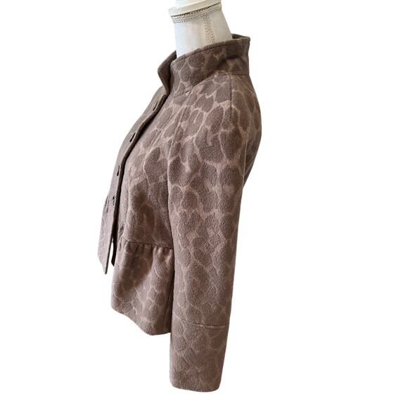 Rebecca Taylor Animal Print Short Peplum Swing Coat Taupe - Picture 4 of 8